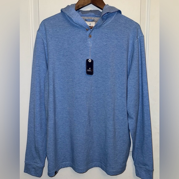 johnnie-O NWT Woodley Ultra-Soft Henley Hoodie in "Maliblu" - Picture 3 of 7